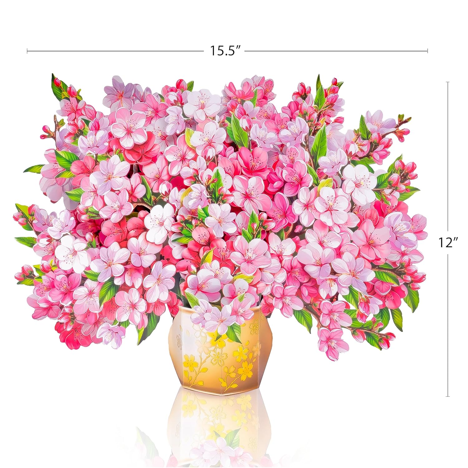 Cherry Blossoom Pop Up Card, 15.5 Inches Real Size Display 3D Valentine Greeting Card, Paper Flower Bouquet, Gift For Valentines Day, Birthday, Mothers Day, Includes Envelope & Message Note