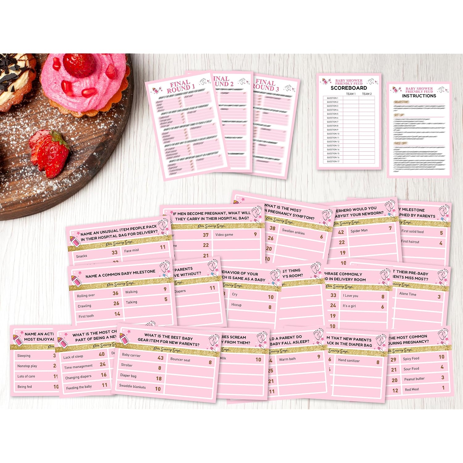 Baby Shower Feud Games, Pink Shower Game Cards, Gender Reveal Party Games For Family Friend, Friendly Feud Game For Groups, Baby Shower Party Decorations Supplies Favors?03