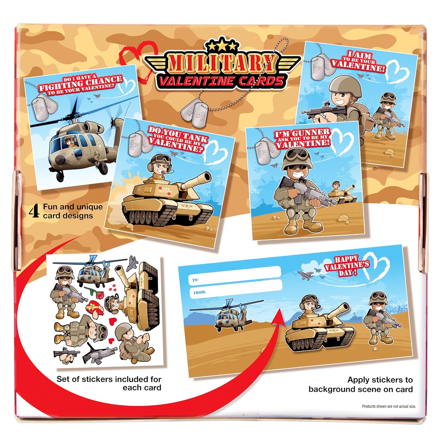 Kangaroo 28 Pack Military Bulk Valentines Day Cards For Kids School Classroom - Includes Envelopes & Stickers, Military Themed Valentines For Class Exchange Card, Valentine Party Favors Gifts For Kids