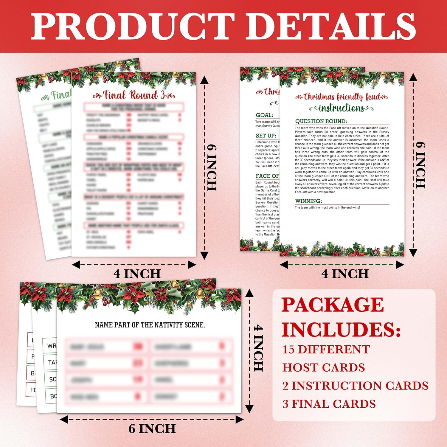 Christmas Games For Families, Christmas Friendly Feud Game, Holiday Games For Adults Large Group Party, Christmas Party Games, Christmas Trivia Card Games - A003