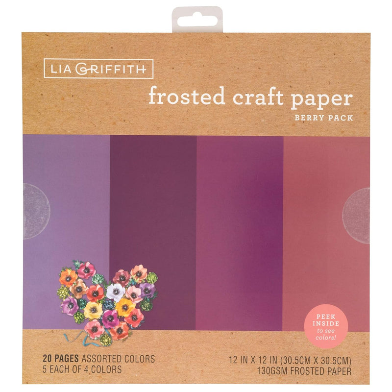 Lia Griffith Plg41103 Frosted Craft Paper, 12" X 12", Berry Pack 20 Sheets