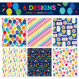 12 Sheets Happy Birthday Gift Wrapping Paper 6 Design With “Happy Birthday” Candles, Balloons, Colorful Stripes Pattern Pad For Boys, Girls, Women, Men, Ideal Gift Wrap For Holiday Parties 20'' X 27''
