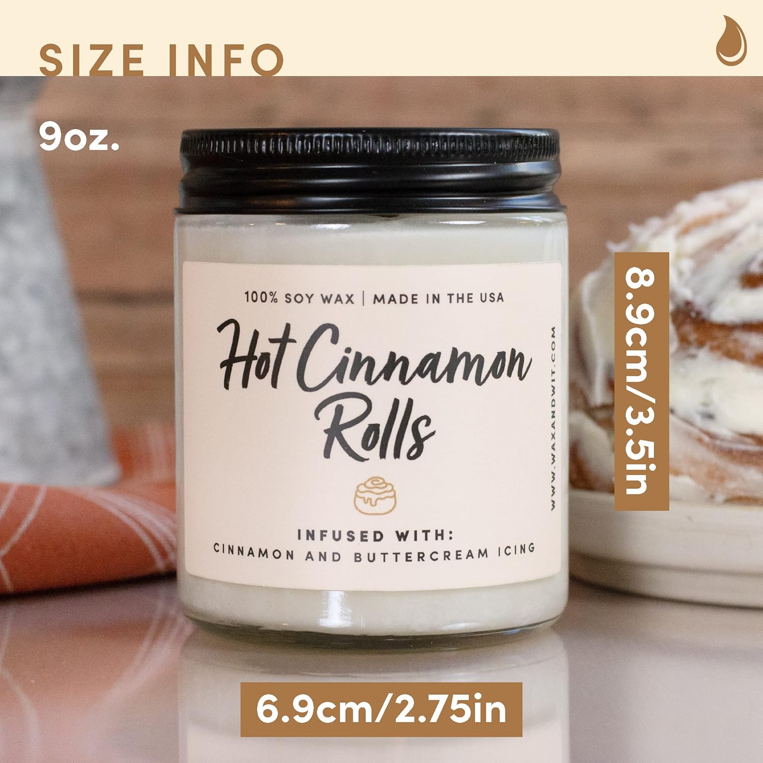 Cinnamon Rolls Fall Candles For Home Scented – Cinnamon And Buttercream Frosting – Perfect Home Décor Gifts For Autumn, Holiday, Christmas, Winter - 9Oz, Soy Wax, 50 Hour Burn