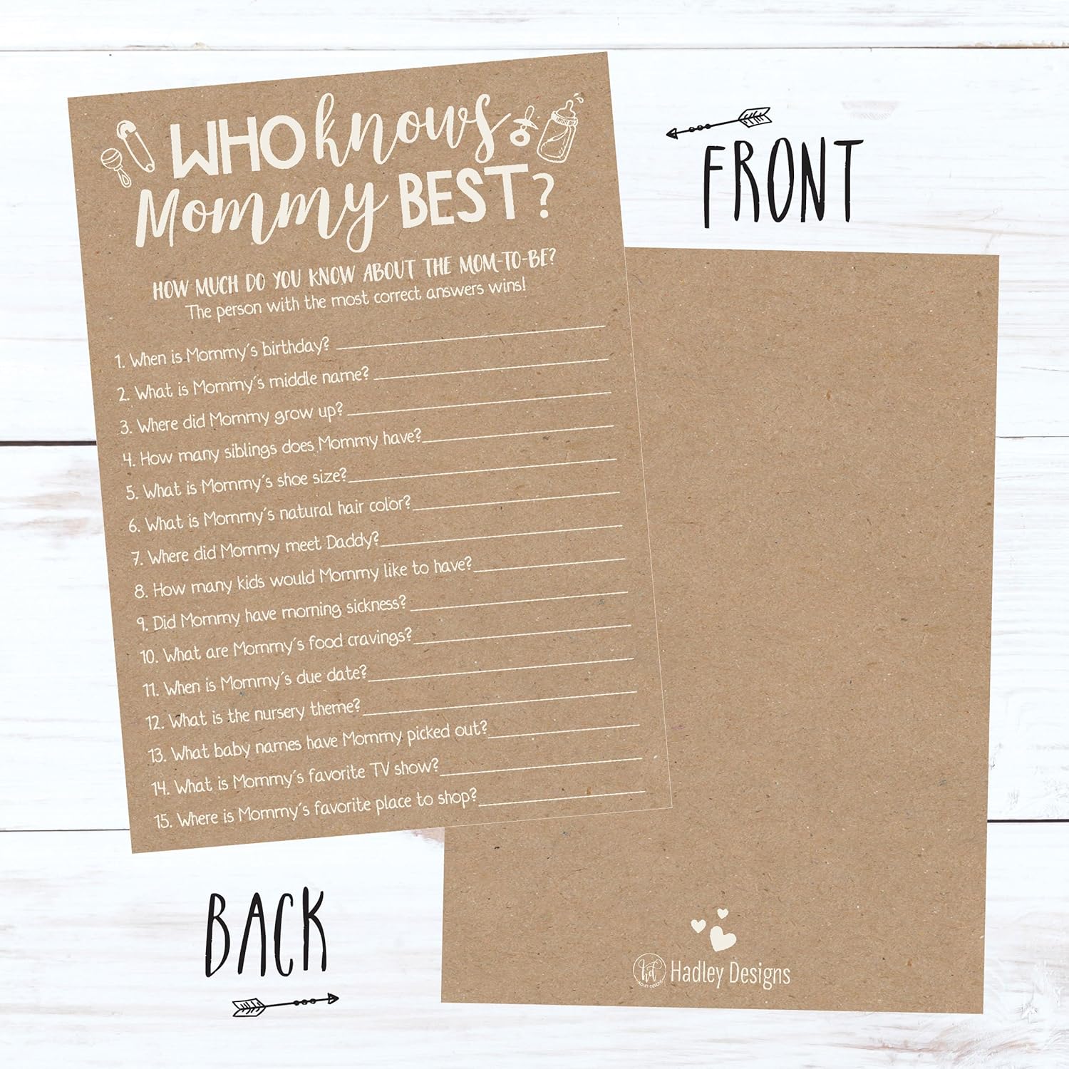 Baby Shower Games For 25 Guests - Rustic Kraft Who Knows Mommy Best Baby Shower Game, Babyshower Games Boy Girl Gender Neutral, Who Knows Mom Best Gender Reveal Game, Made In Usa