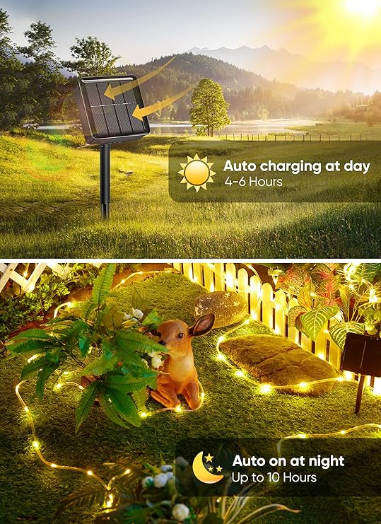 39FT 100 LED Solar Rope Lights Outdoor Waterproof Warm White Solar String Lights with 8 Lighting Modes for Garden Patio Pool Backyard Tree Party Decor