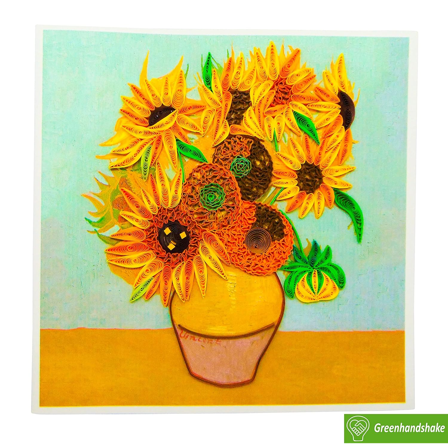 Van Gogh'S Vase With Sunflowers (1888) Quilling Art Greeting Card,Design Greeting Card For Birthday, Valentine'S Day, Get Well, All Occasion. Framable Artwork For Art Lovers