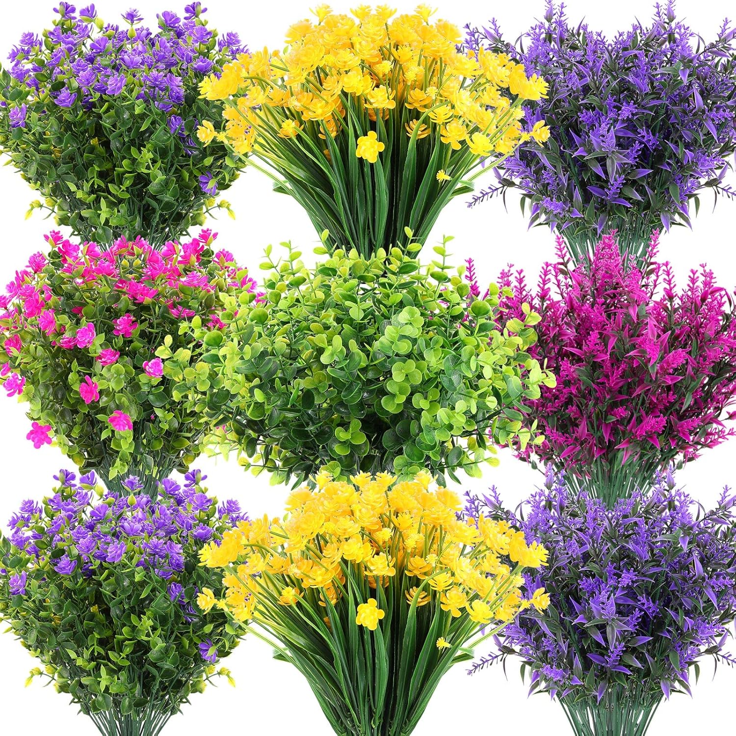 24 Bundles Artificial Fall Flowers For Outdoor Fake Autumn Flower Plants Boxwood Faux Plastic Shrubs Plants For Patio Porch Garden Hanging Vase Pots Home Decor (Classic Style)