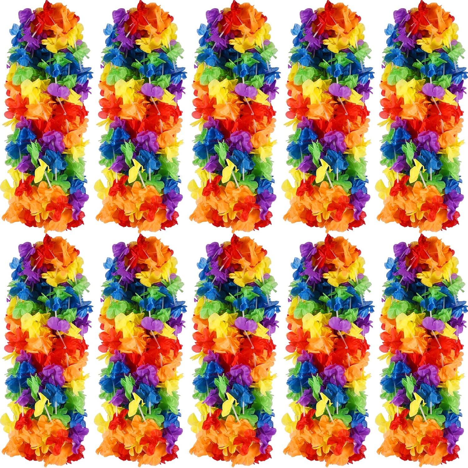 100 Pcs Hawaii Leis Colorful Flower Garland Hawaiian Luau Party Flowers Neck Loop, Rainbow Artificial Flowers Luau Leis Necklaces For Hula Leis Dance Lgbt Pride Party Favors (100, Rainbow)