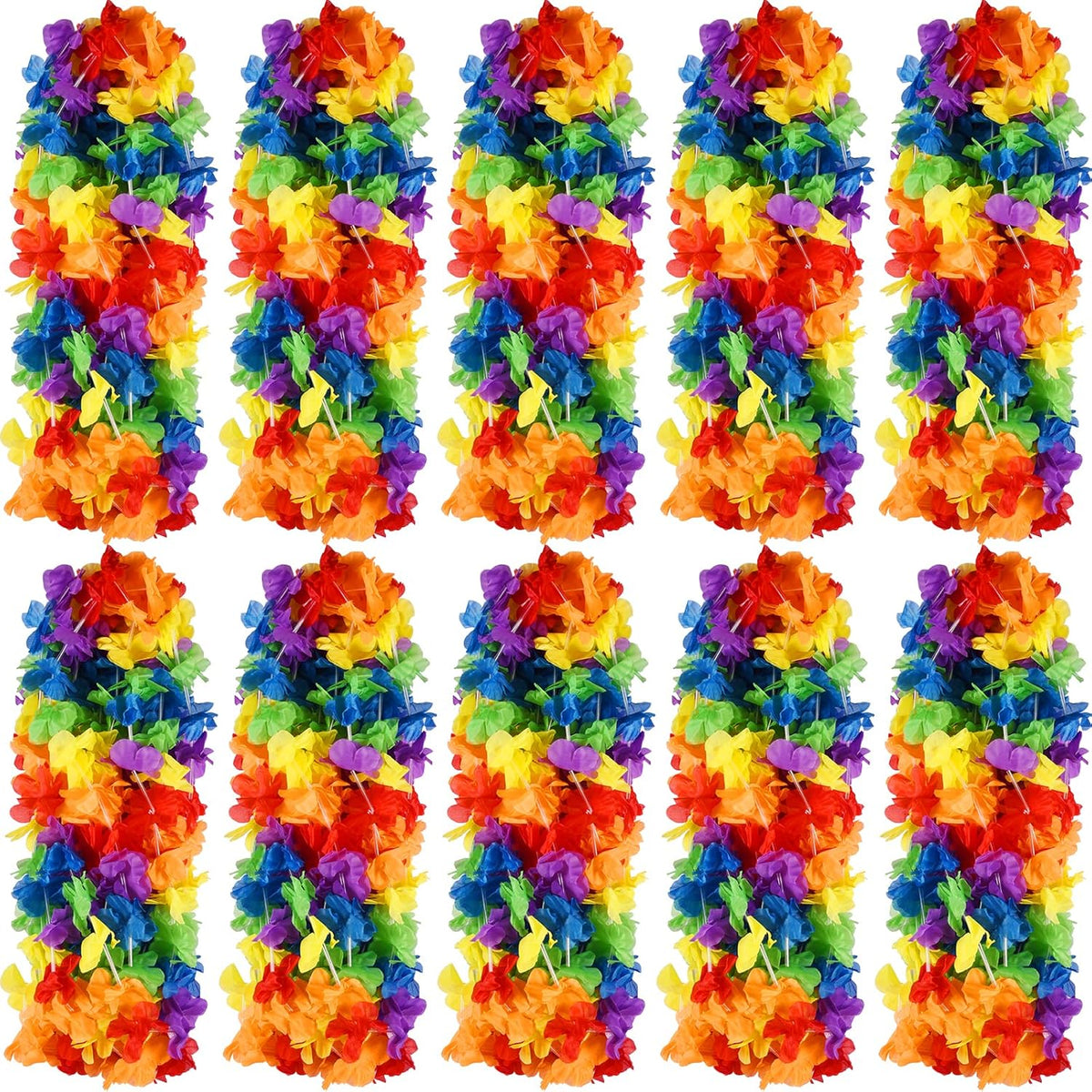 100 Pcs Hawaii Leis Colorful Flower Garland Hawaiian Luau Party Flowers Neck Loop, Rainbow Artificial Flowers Luau Leis Necklaces For Hula Leis Dance Lgbt Pride Party Favors (100, Rainbow)