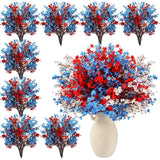 24 Pcs Red Blue White Artificial Flowers Patriotic Table Centerpieces Decoration Fake Babys Breath Picks Stems Floral Arrangement For 4Th Of July Veterans Independence Memorial Day Home Outdoor