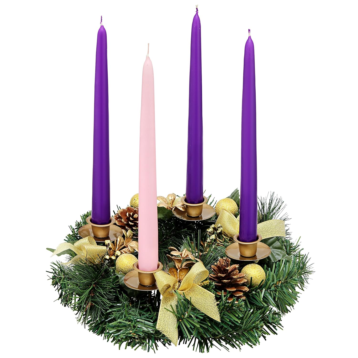 Elite Christmas Products Advent Candle Set. Made In The Usa Self Fitting End. Premium Hand Dipped Candles, Dripless, 4 Pack - 3 Purple, 1 Pink