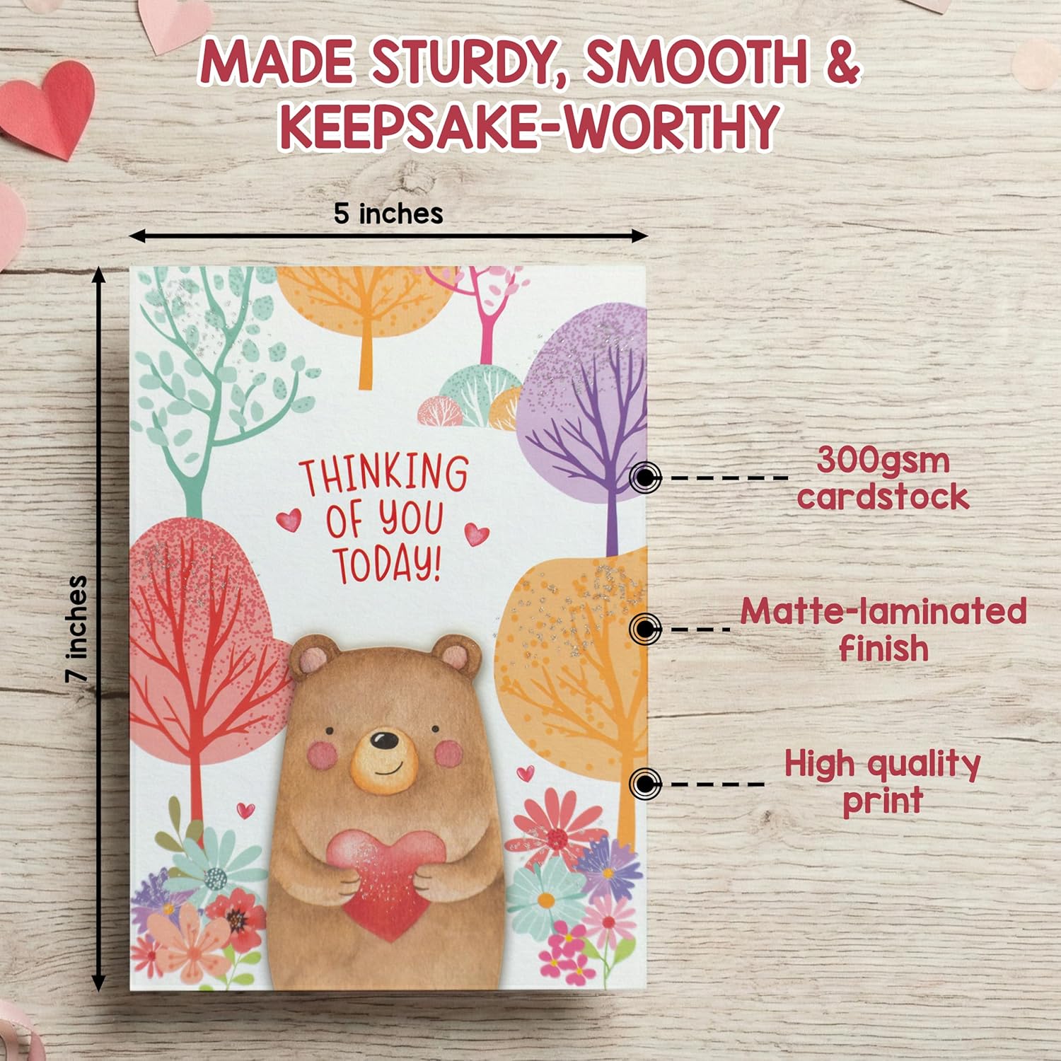 Glittery 5X7In Handmade Individual Pop Up Valentines Day Card For Loved Ones, Friends, Anyone, With Bear Cutout, Envelope And Stickers, With Printed Message Inside