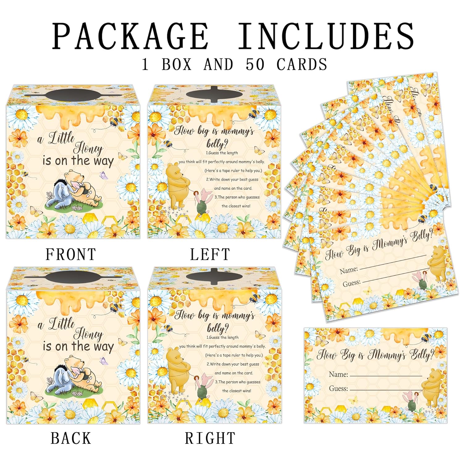 How Big Is Mommy'S Belly Game, Winnie Baby Shower Games, Baby Shower Game With Box And 50 Guessing Cards, Gender Reveal Party Favor, Baby Shower Honey Decorations For Newborn