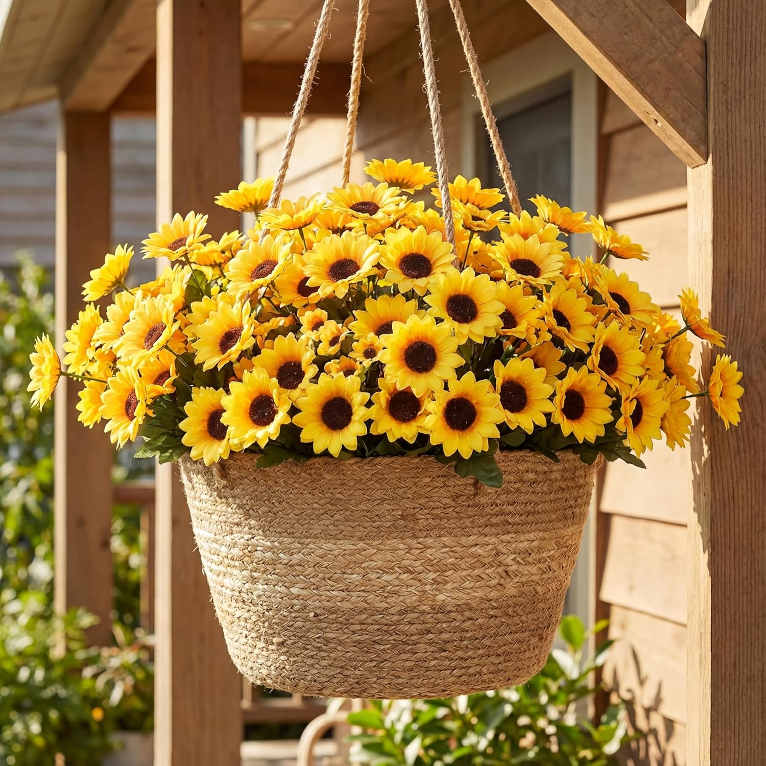 24 Bundles Yellow Sunflower Faux Mums For Outdoor Artificial Flower With Stems Bouquet Fake Plants Bulk Uv Resistant Plastic No Fade Wedding Fall Garden Home Window Decor (Sunflower)