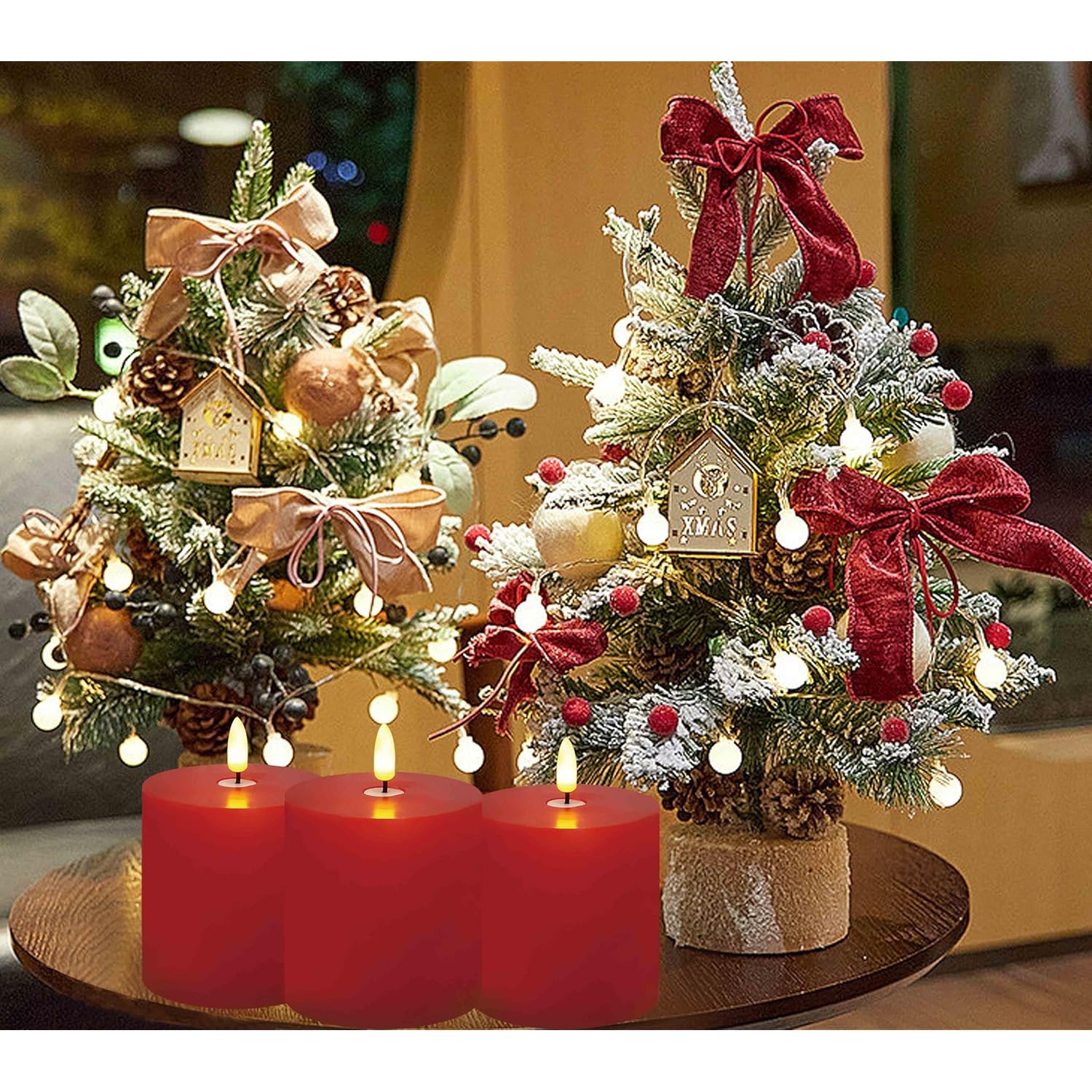 Red Wax Flameless Candles - Realistic Flickering Led Pillar Candles With Remote & Timer, Battery Operated, For Valentine'S Day, Home, Wedding, Birthday Decorations, Set Of 3