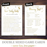 Baby Shower Games Or Gender Reveal Games - 5 Activities For 25 Guests - Double Sided - Gold Night Stars