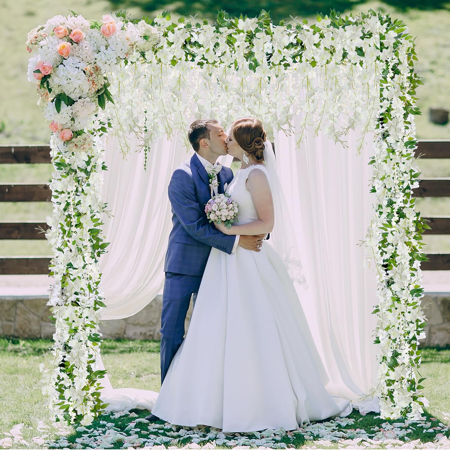 6Pcs Wisteria Garland Artificial Flowers Garland Fake Hanging Wisteria Vines Rattan Silk Hanging Flower Vines For Home Garden Outdoor Wedding Arch Party Ceremony Total 35.4Ft (White)