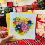Quilling Cards, Handmade Card, Quilled Cards With Handmade Art Quilling Birthday Card For Women, Birthday Card, Mother... Colorful Heart Design (Flowers Heart 2)