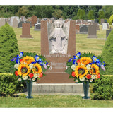 Artificial Cemetery Flowers For Grave Decorations: Sunflower, Rose, Cattleya Bouquet With Vase – Ideal For Sympathy & Memorial Tributes