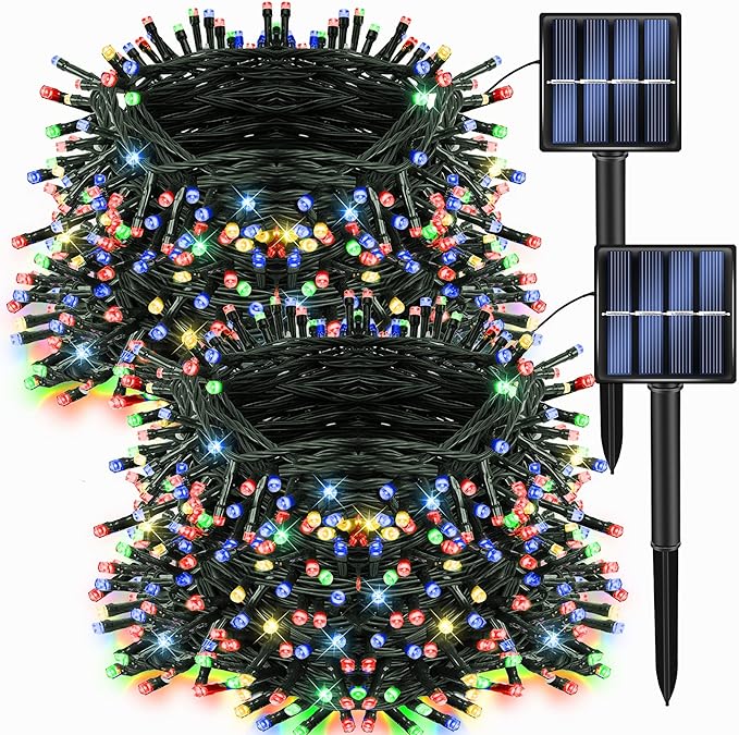 2 Pack 132FT Multi Color Solar String Lights 400 LED Waterproof Fairy Lights with 8 Modes