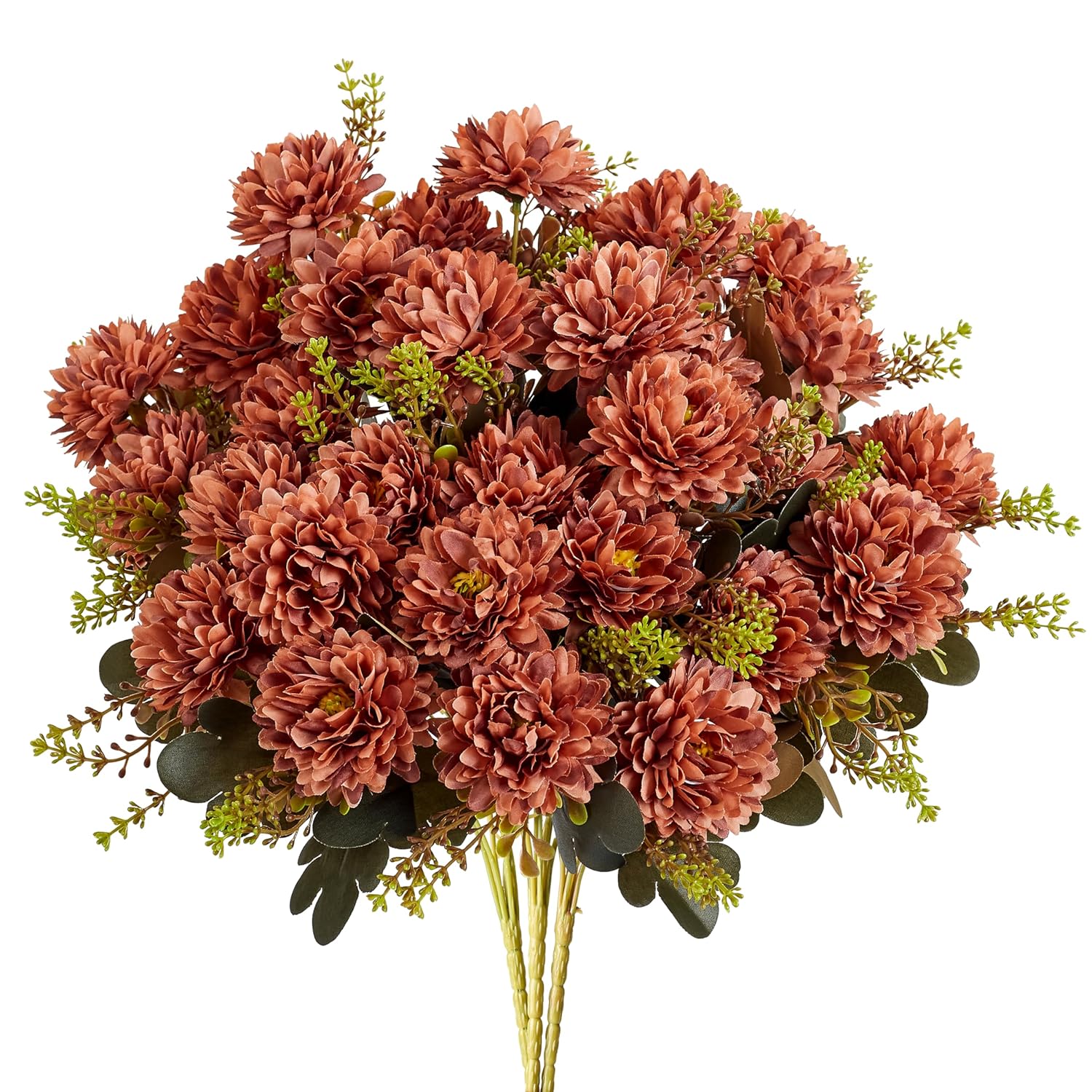 18 Heads Brown Artificial Chrysanthemum Brown Silk Artificial Flowers Fake Mums Bouquet Fake Flowers With Stems Arrangements For Home Kitchen Table Centerpieces Decor Indoor 2 Pcs