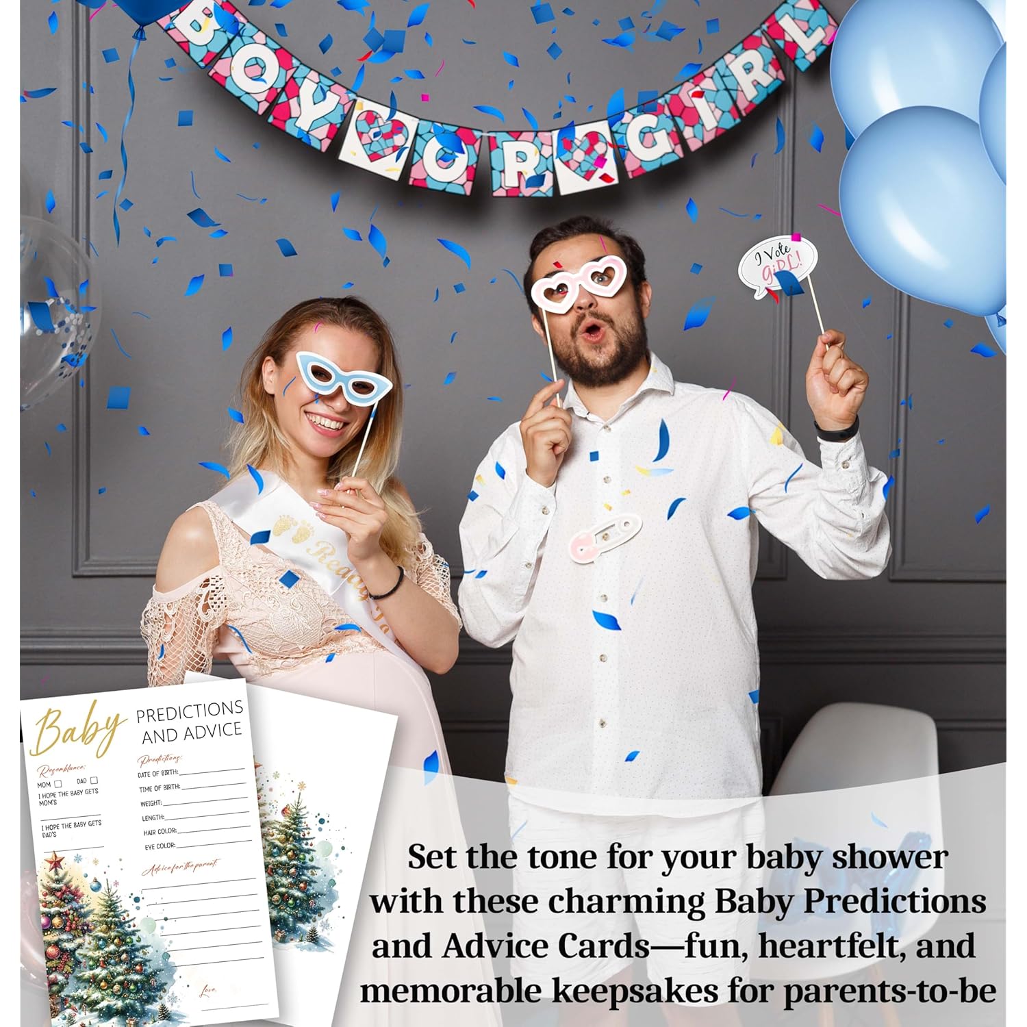 Christmas Baby Shower Game Cards – 25 Double-Sided Baby Prediction & Advice Cards, Winter Xmas Tree Gender-Neutral Party Favors – C04