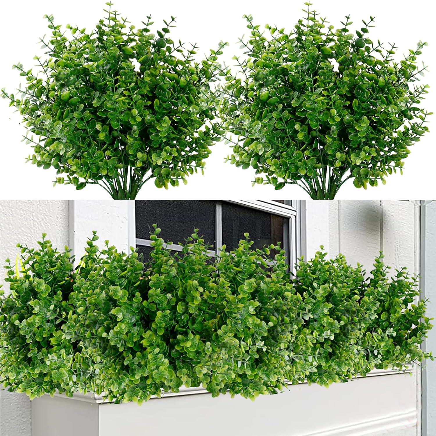 Artificial Flowers For Outdoors 24 Bundles Uv Resistant Boxwood Shrubs Artificial Eucalyptus Fake Plants Faux Plastic Greenery For Farmhouse Garden Indoor Outdoor Home Wedding Decoration