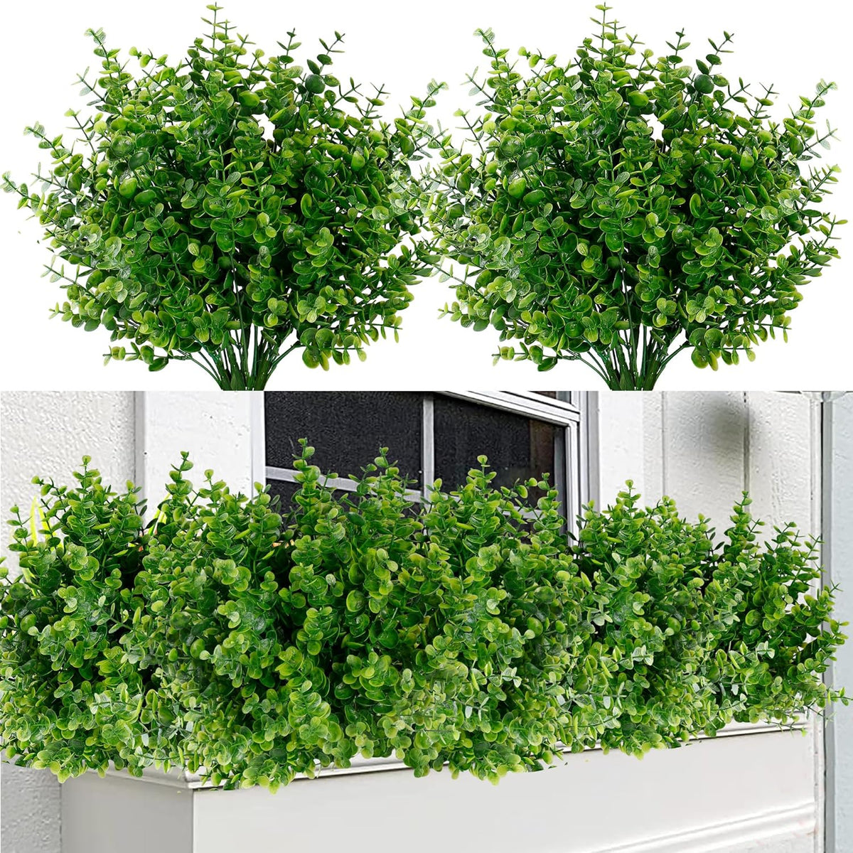 Artificial Flowers For Outdoors 24 Bundles Uv Resistant Boxwood Shrubs Artificial Eucalyptus Fake Plants Faux Plastic Greenery For Farmhouse Garden Indoor Outdoor Home Wedding Decoration