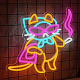 Lady Cat Neon Sign USB Dimmable LED Wall Light Cool Glasses Kitty Decor for Bedroom Bar Pet Shop
