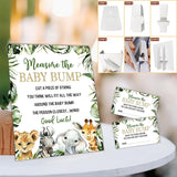 Baby Shower Games - Measure The Baby Bump Set - Greenery Floral Safari Theme How Big Is Mommy'S Belly - 1 Standing Sign & 50 Tickets - Gender Reveal Party Decorations & Supplies -Dwlk-A02