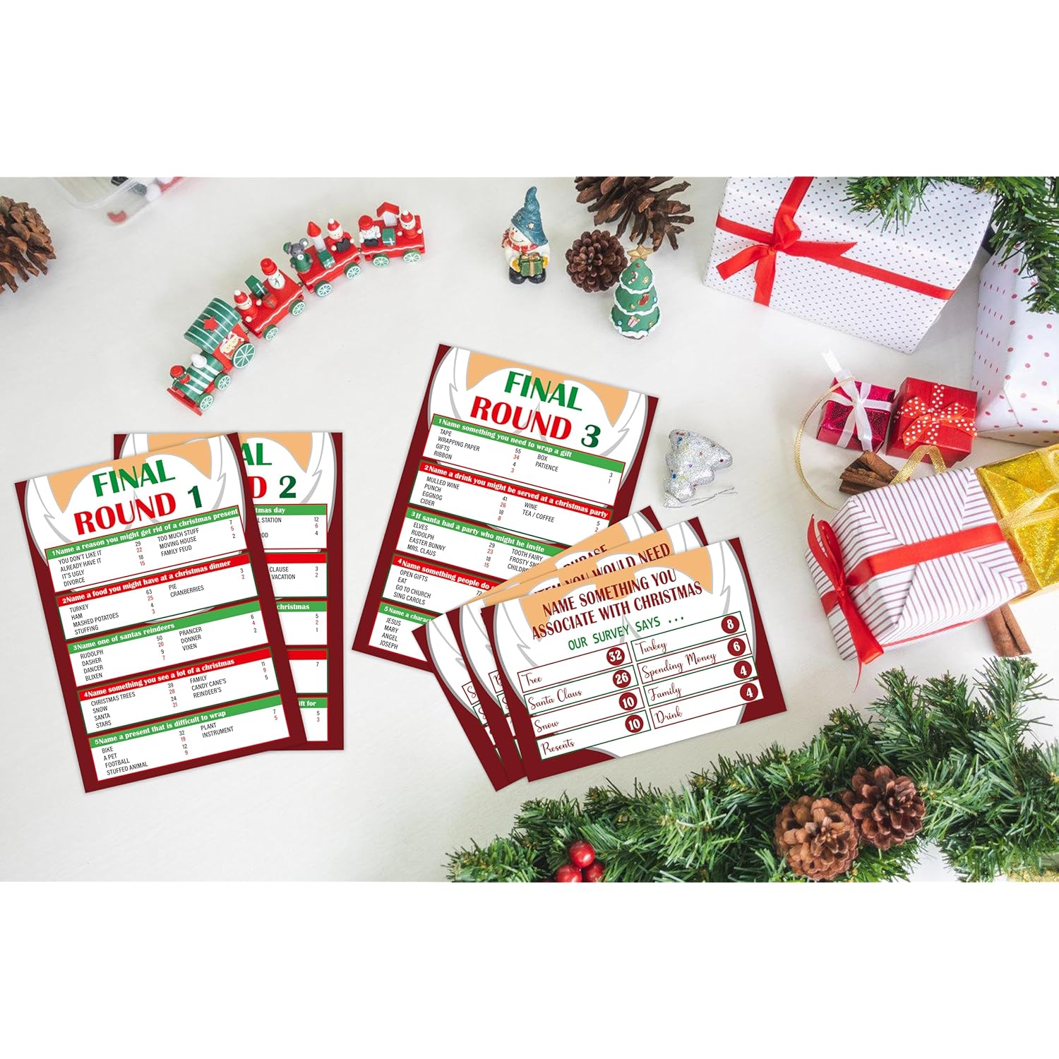 Christmas Friendly Feud Game, Friendly Feud Quiz, Baby Shower Game Cards For Adults, Family Activity, Feud Trivia Quiz, Games For Families Party Winter Party Supplies-Lp6