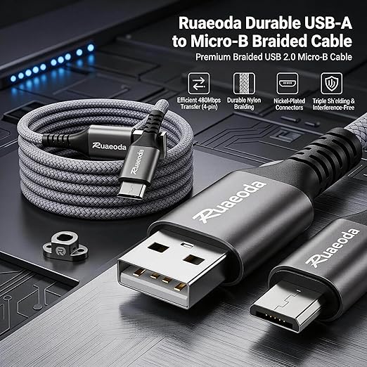 2 Pack Micro USB Cable 6FT Heavy Duty Braided Fast Charging Cord for PS4 Controller Kindle Android Devices