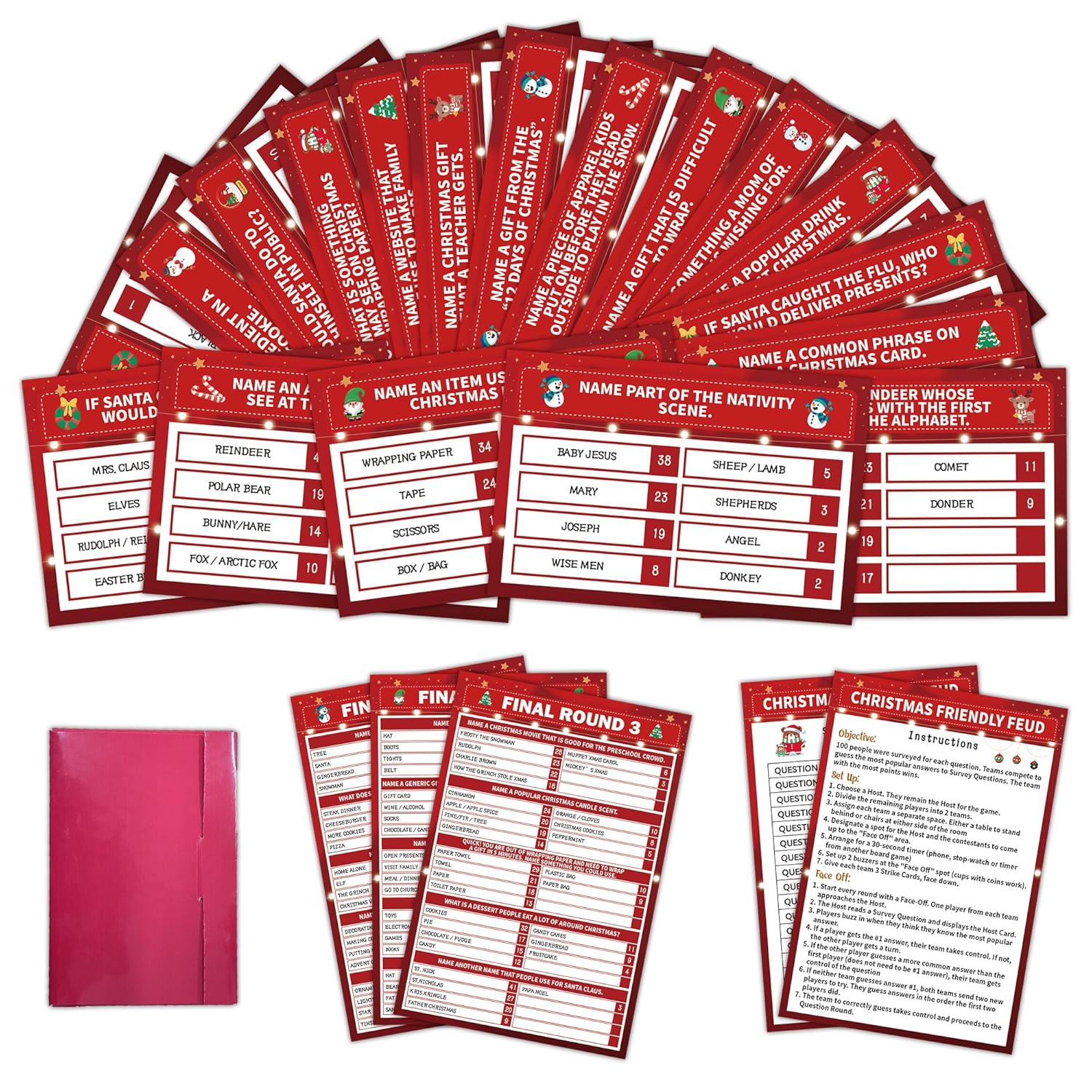 Christmas Friendly Feud Game, Christmas Trivia Games For Family, Feud Games For Adults, Family Team Ice Breaker Trivia Quiz Game For Groups, Winter Holiday Party Supplies Decoration -A06