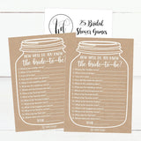 25 Cute Rustic How Well Do You Know The Bride To Be Bridal Wedding Shower, Bachelorette Party Game, Couples Guessing Question Set Of Cards Pack Unique Printed Engagement