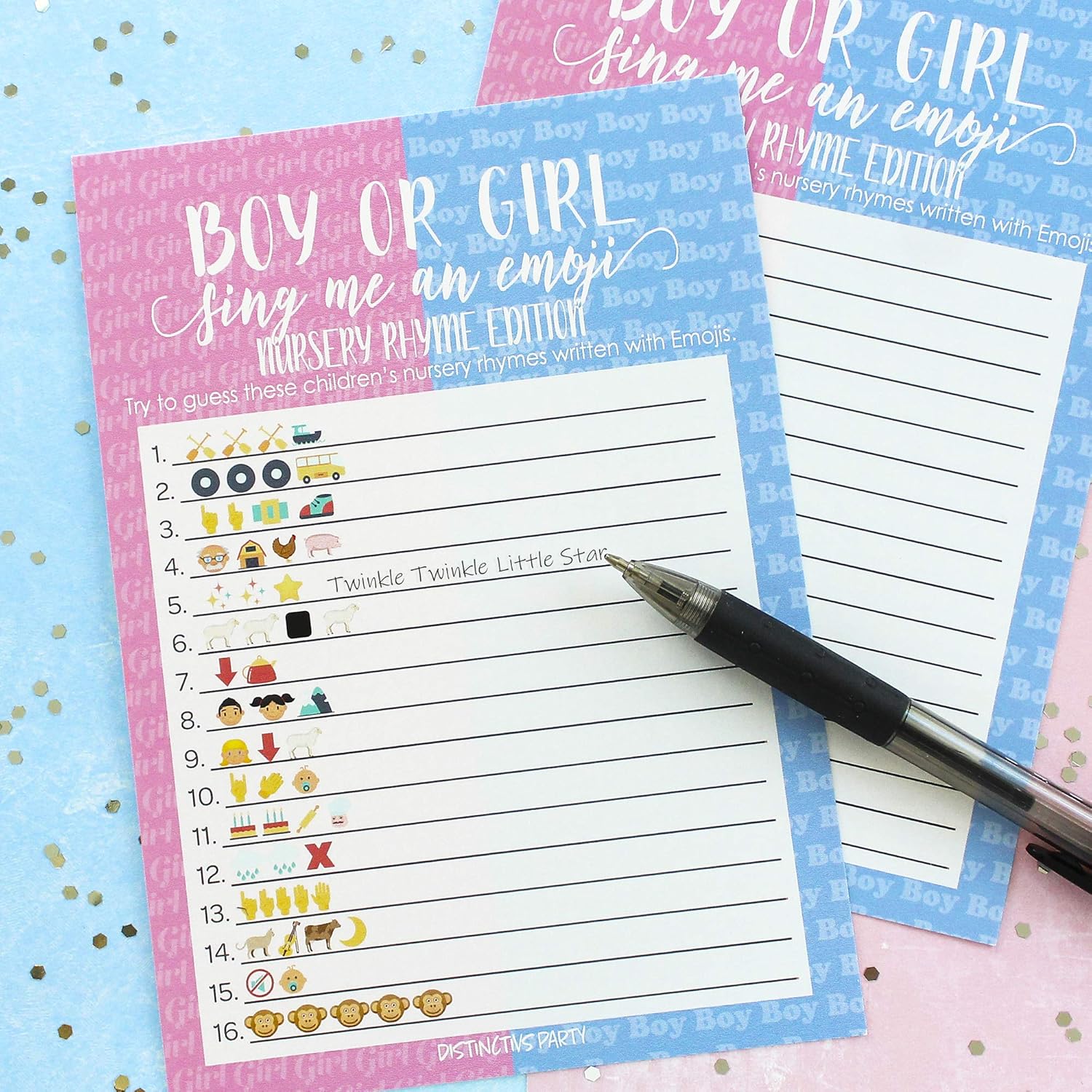 Gender Reveal Party Emoji Game Cards - 20 Count