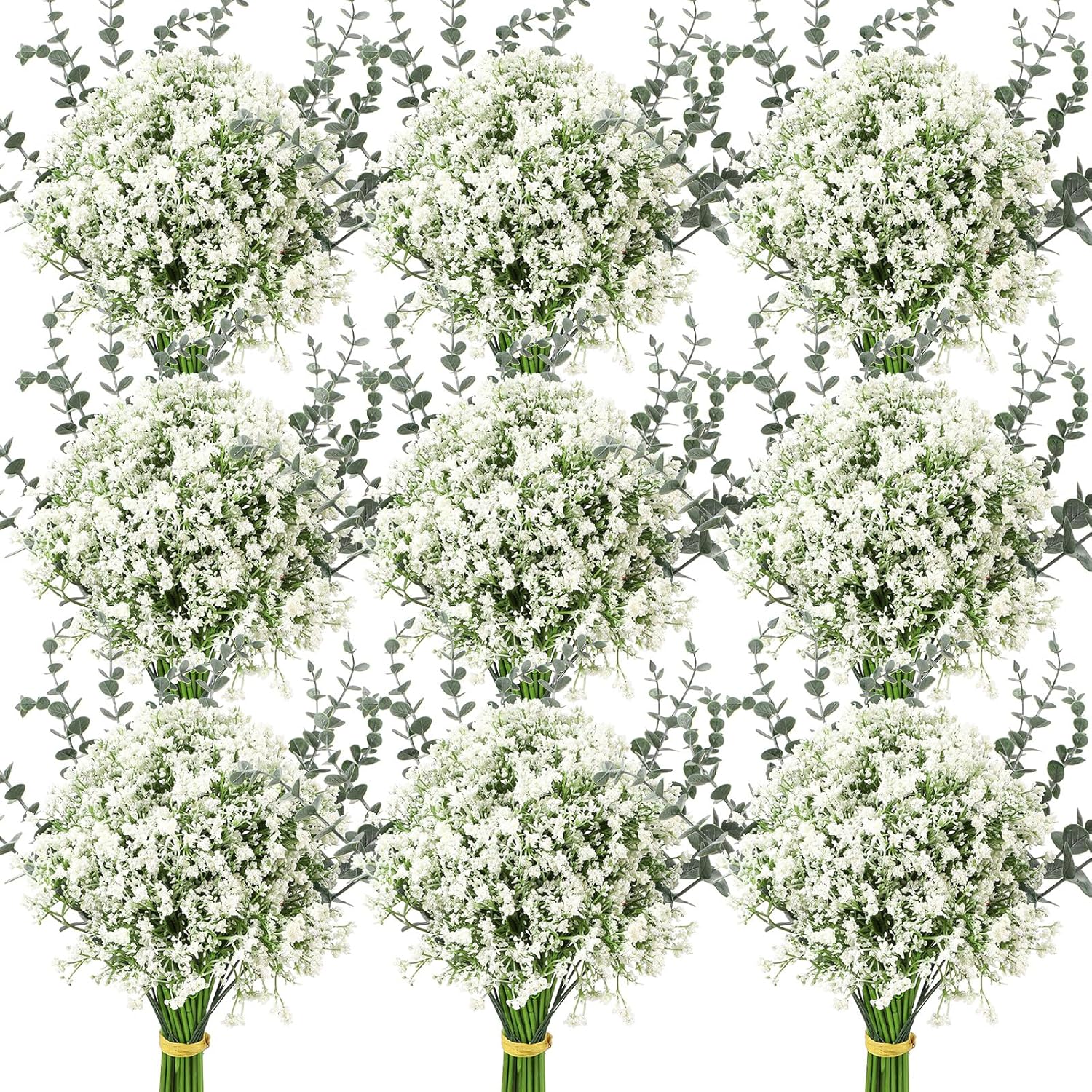 80 Pcs Babys Breath Artificial Flowers Bulk Babys Breath Flowers Gypsophila Bouquets With Faux Eucalyptus Stems Leaves For Wedding Bouquet Party Filler Home Decor