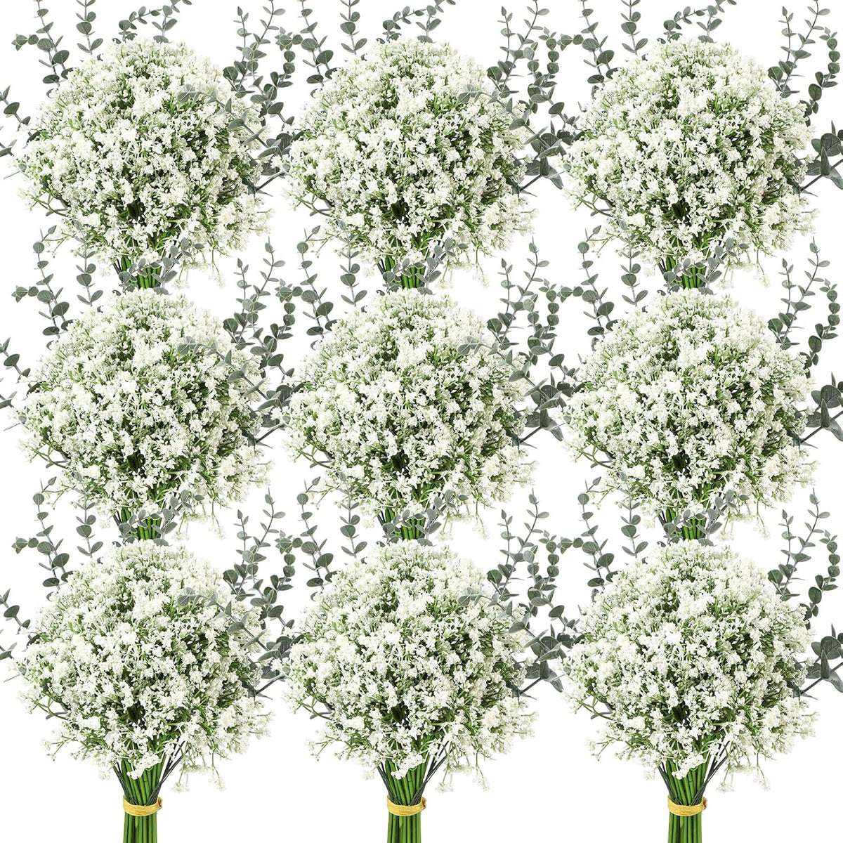80 Pcs Babys Breath Artificial Flowers Bulk Babys Breath Flowers Gypsophila Bouquets With Faux Eucalyptus Stems Leaves For Wedding Bouquet Party Filler Home Decor