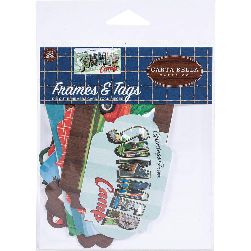 Summer Camp Frames & Tags Ephemera, Navy, Red, Brown, Tan, Green