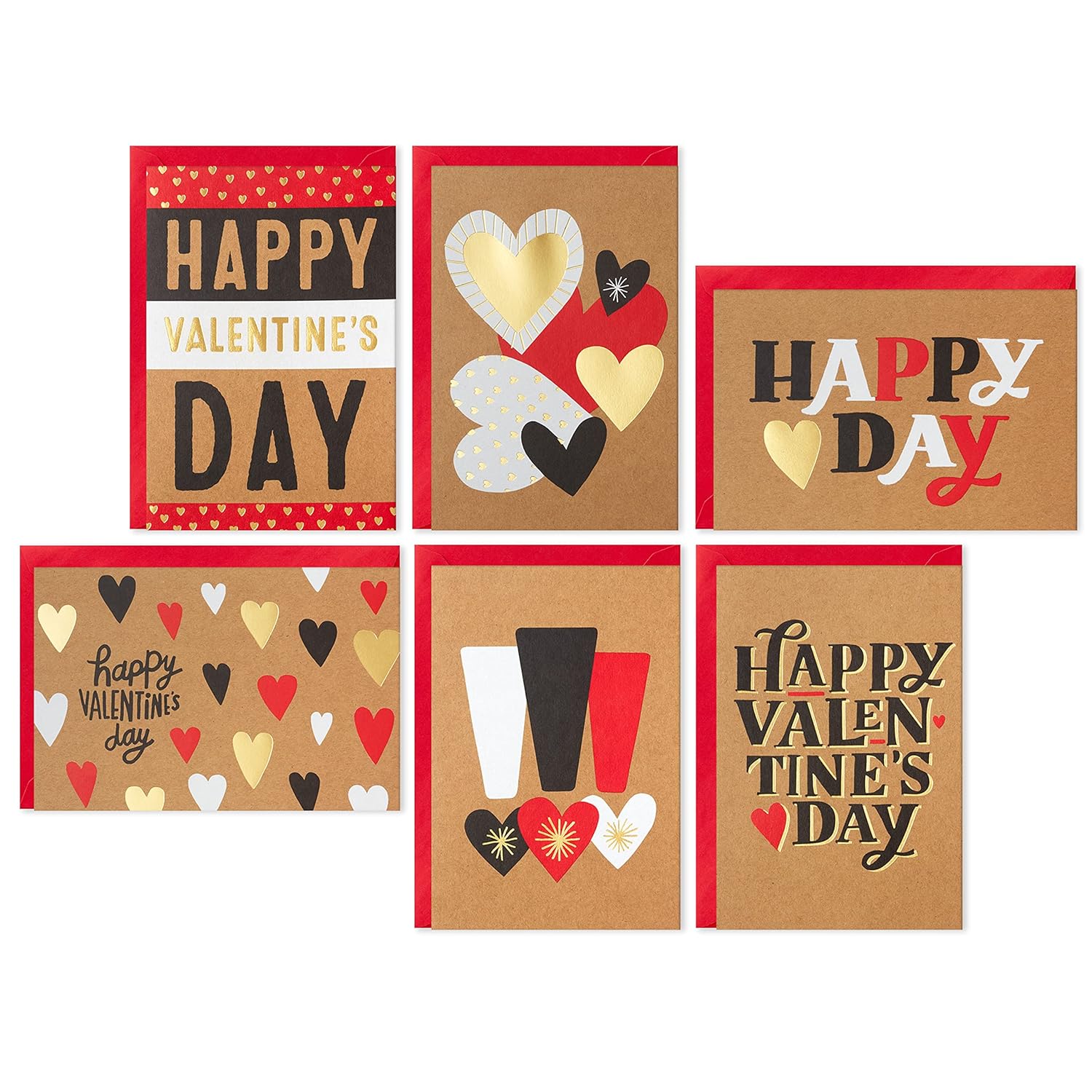 Hallmark Valentines Day Cards Assortment, Gold Foil Kraft (36 Cards and Envelopes)