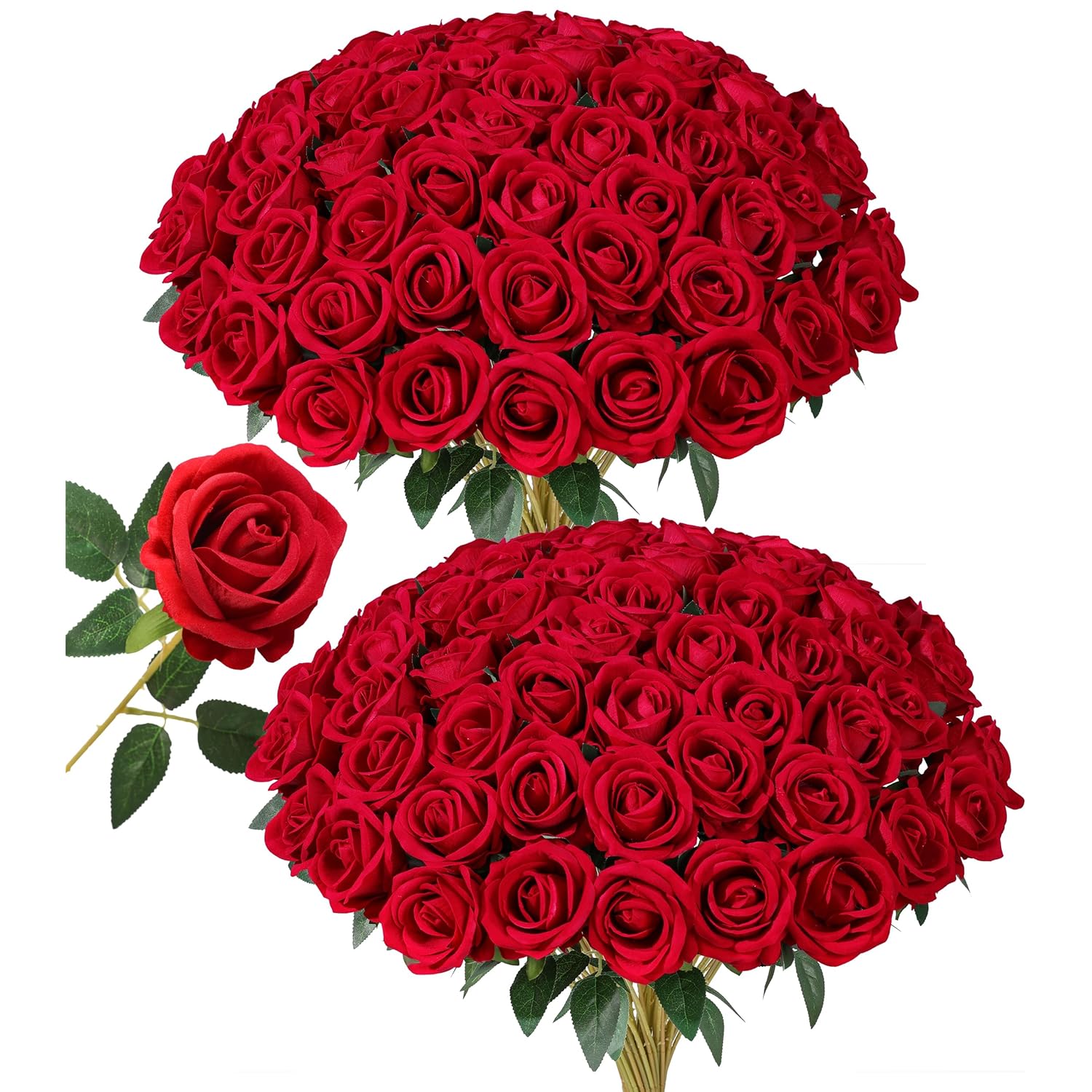 50 Pcs Red Roses Artificial Flowers, Fake Roses With Stems Realistic Silk Roses For Diy Wedding Bouquets Tables Centerpieces Arrangements Party Baby Shower Birthday Home Decor Gift For Her