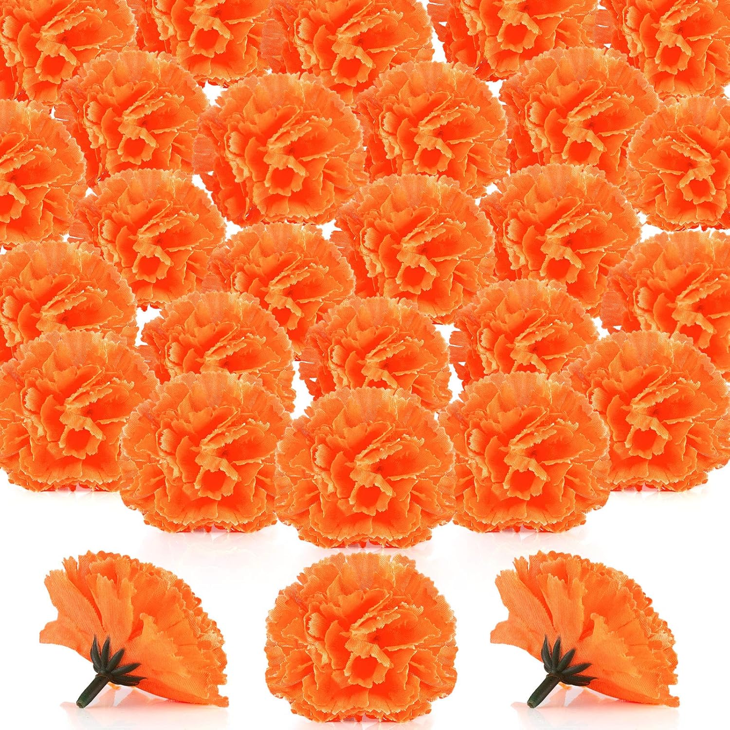 50 Pcs Day Of The Dead Marigold Flower Bulk Fiesta Flowers Artificial Dia De Los Muertos Decorations For Mexican Backdrop Party Floral With Stems Diy Marigold Garland