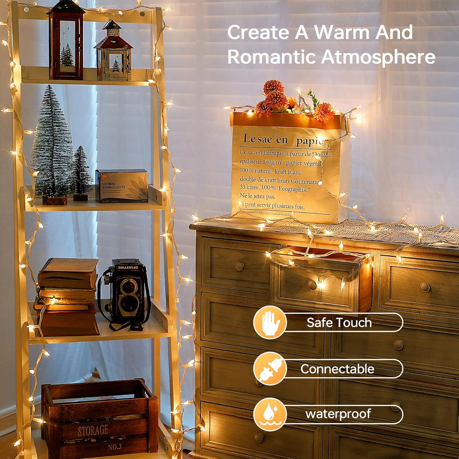 100 Count Clear Christmas Lights White Wire,23Feet Incandescent Clear Mini Lights,Connectable Indoor Outdoor Christmas T