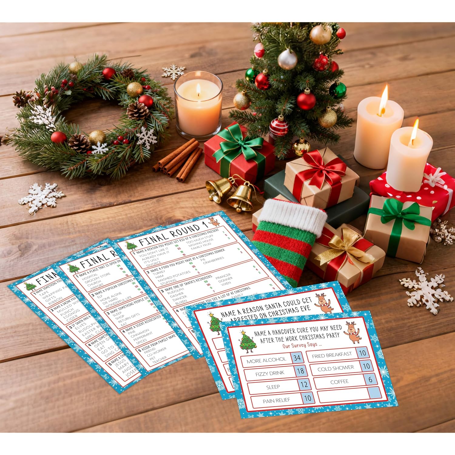 Christmas Friendly Feud Card Game, Christmas Games For Family Party, Holiday Party Trivia Quiz For Winter Gathering, Family Feud Games, Feud Trivia Quiz - Tfx2
