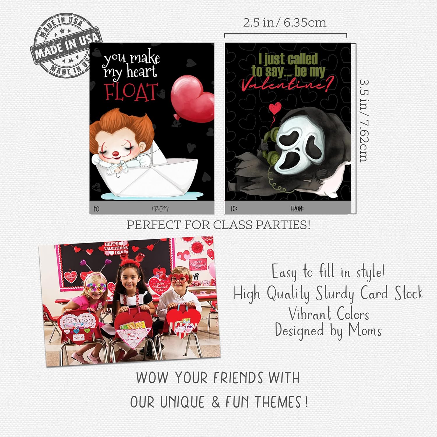 Classic Horror Scary Movie Character Themed Valentines Day Card School Classroom Exchange (Set Of 24)