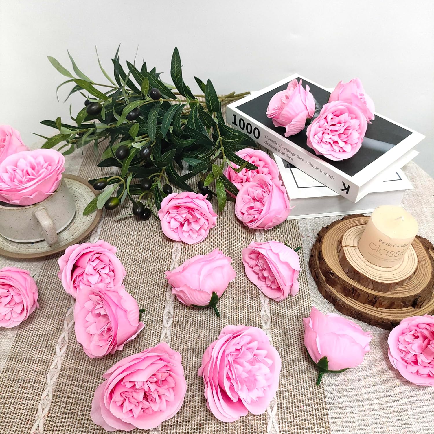 Fake Flower Heads For Craft,3.3'' Light Pink Rose Heads Artificial Flowers,36 Pcs Silk Rose Heads Bulk,Satin Rose Heads With Stems For Diy Flower Well,Crafts Bouquest (36, Pink)