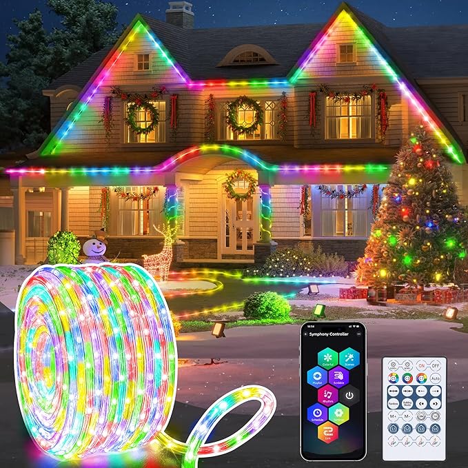 33FT RGB Color Changing Rope Lights 100 LED Smart Waterproof String Lights with Remote App and Music Sync