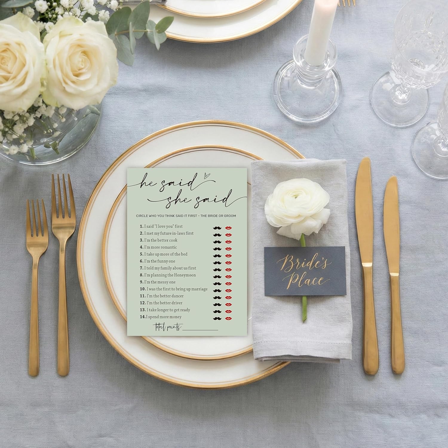 Bridal Shower Games, He Said She Said Game, 25Pcs Minimalist Sage Green Bridal Game Cards, Wedding Shower Games For Guests, Engagement Bachelorette Party Supplies