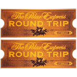 Polar Exp Round Trip Train Ticket Movie Replica Antique Gold Cardstock Heavy Paper Double-Sided For Christmas 8 X 3 Inches (2)
