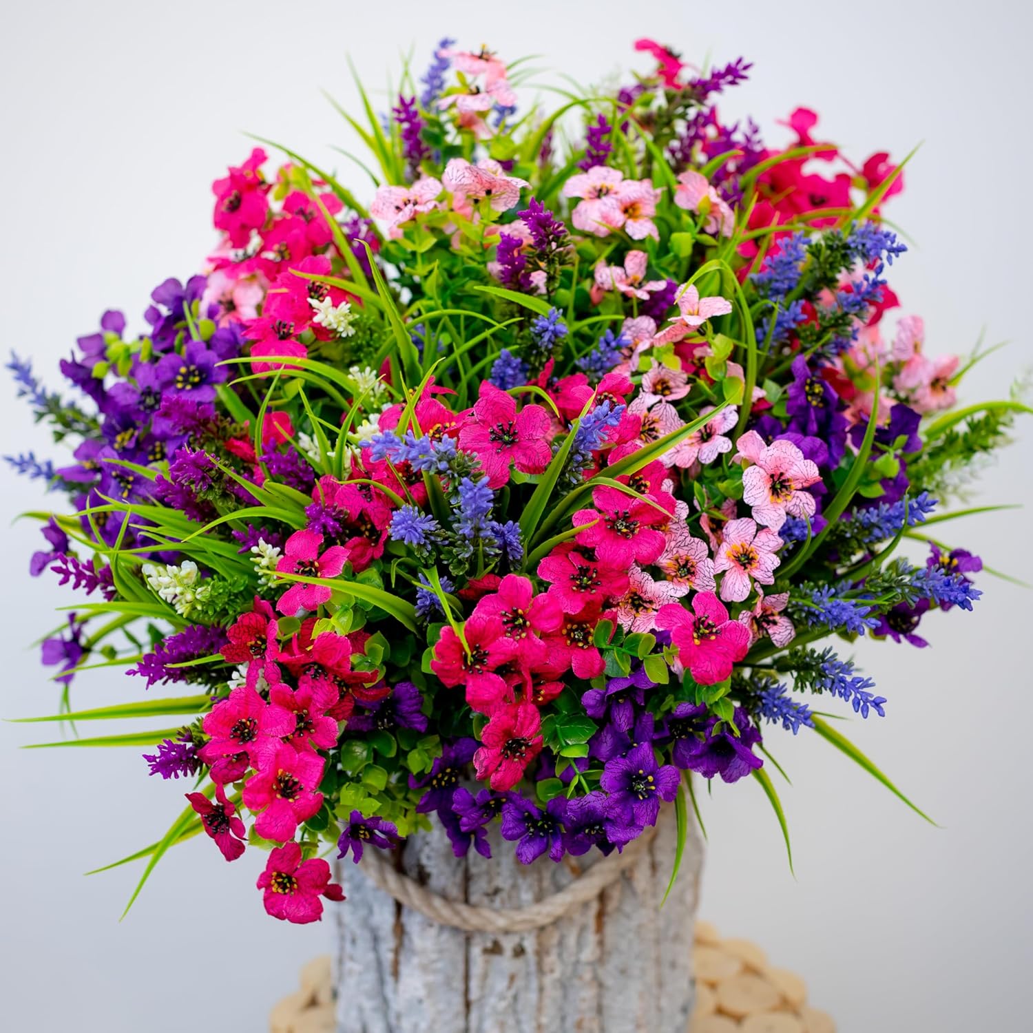 Artificial Flowers Outdoor Shrubs - 16 Bundles Fake Plants Uv Resistant No Fade Faux Plastic Greenery Home Garden Porch Patio Decoration Office Indoor (1, Multi-16Pcs)