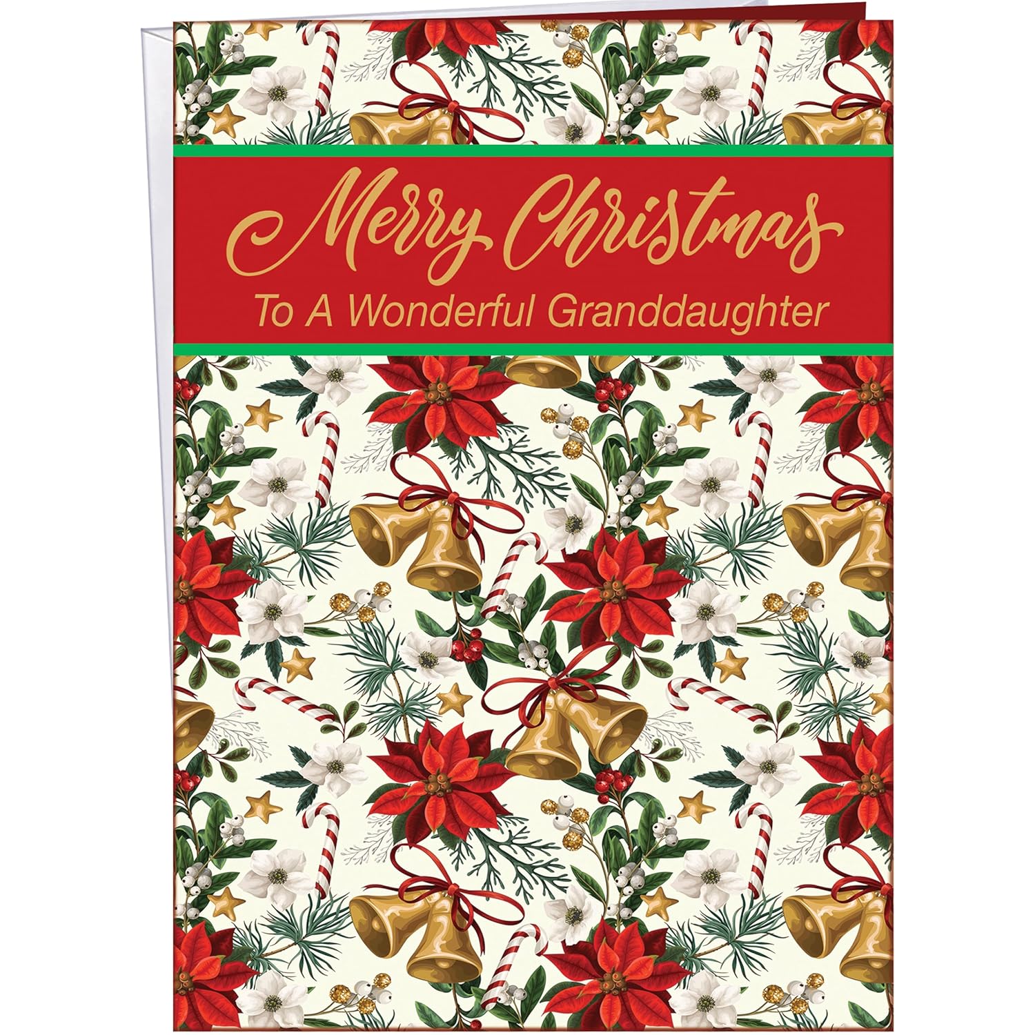 - Granddaughter Christmas Card - Made In Chicago - Large Card Opens To 10" X 7.75" - Packaged In Extra Sturdy Mailer - Very Colorful Classic Christmas Design - 1011